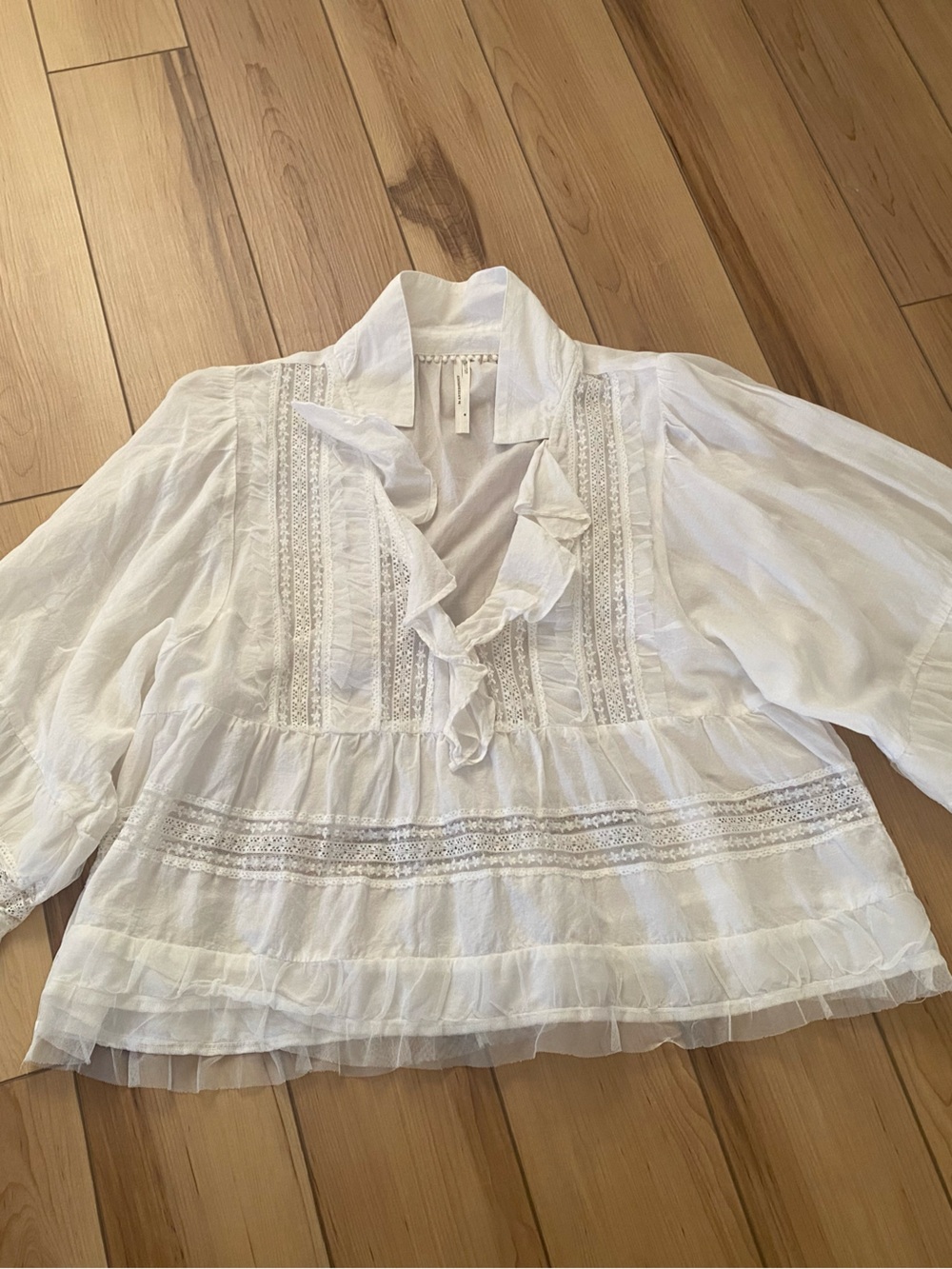 Anthropology White Ruffled Peasant Top